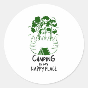 Camping Is My Happy Place Classic Round Sticker