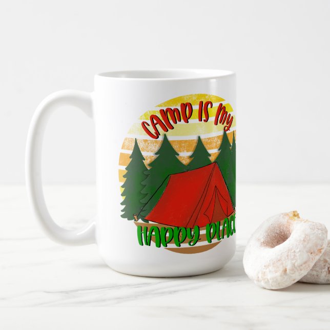 Camping is My Happy Place Coffee Mug (With Donut)