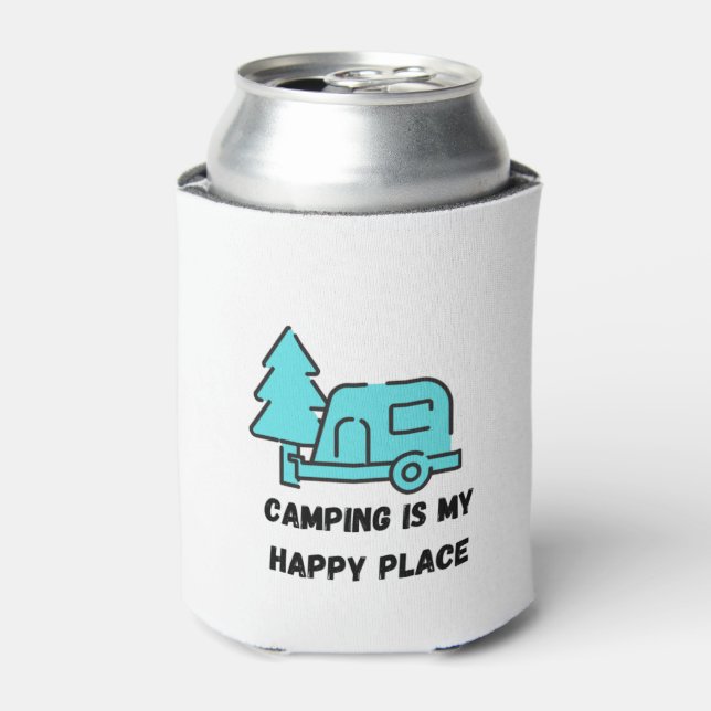 Camping is my Happy Place on a  Can Cooler (Can Front)