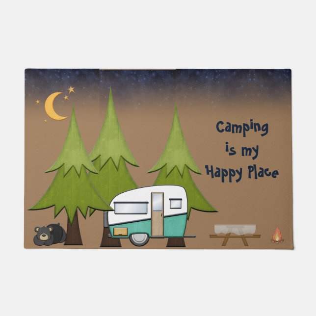 Camping Is My Happy Place Personalized RV Doormat (Front)