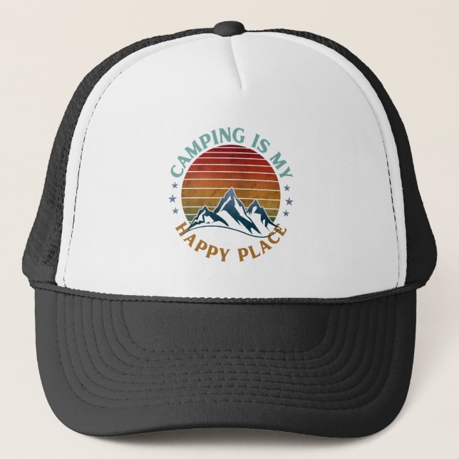 CAMPING IS MY HAPPY PLACE  TRUCKER HAT (Front)