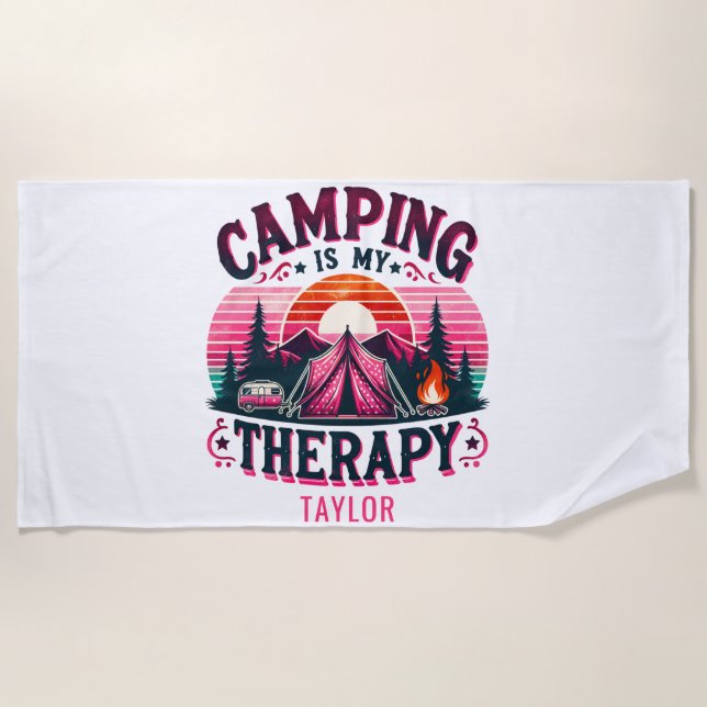 Camping Is My Therapy Beach Towel (Front)