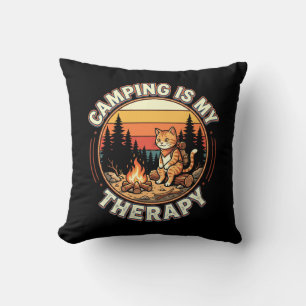 Camping Is My Therapy Cat Lover Outdoor Adventure Throw Pillow