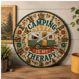 Camping Is My Therapy Floral Camping Gift  Large Clock