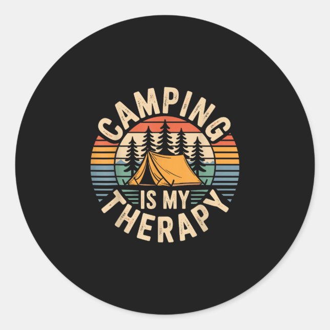 Camping is my therapy funny camper  classic round sticker (Front)