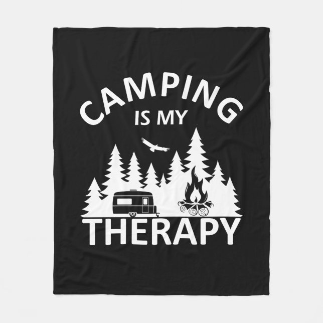Camping is my therapy funny camper slogan fleece blanket (Front)
