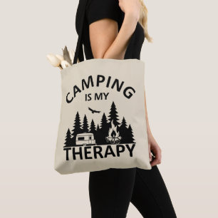 Camping is my therapy funny camper slogan tote bag