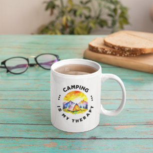 Camping is my Therapy outdoor lovers watercolor Coffee Mug