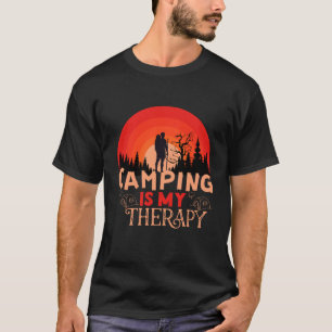 Camping Is My Therapy Retro Sunset Hiking Adventur T-Shirt