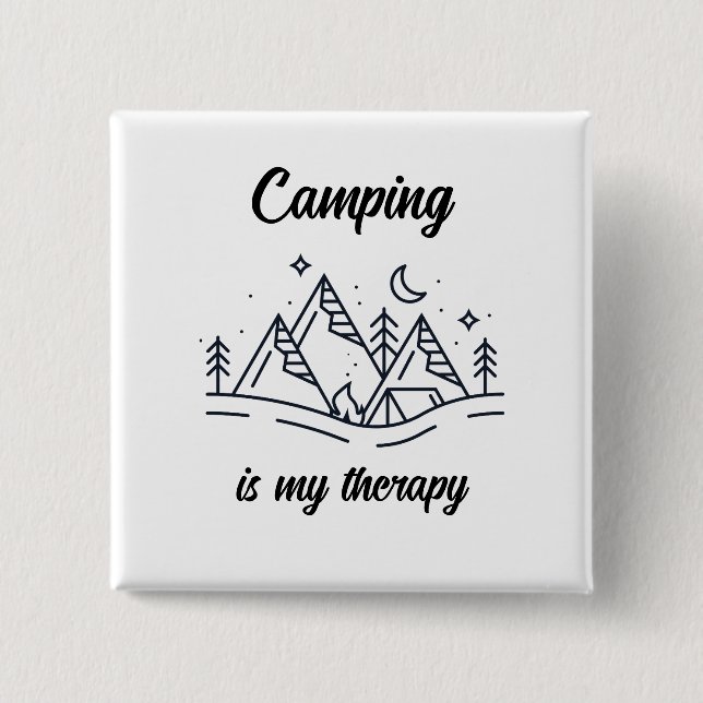 Camping is my therapy simple summer 2 inch square button (Front)
