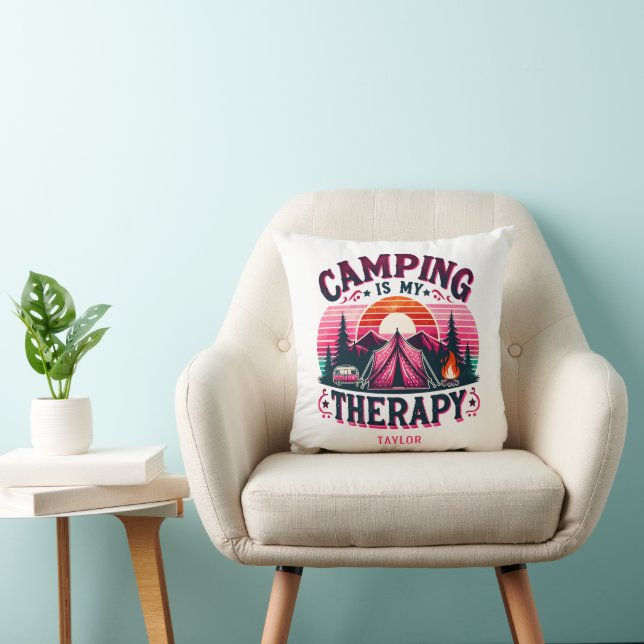 Camping Is My Therapy Throw Pillow (Chair)