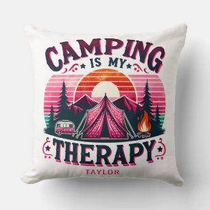 Camping Is My Therapy Throw Pillow