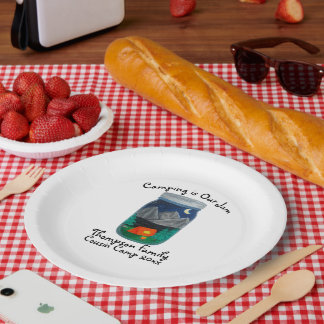 Camping is Our Jam Tent and Mountains in Jar Paper Plate