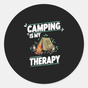 Camping is therapy for great outdoors and tent classic round sticker