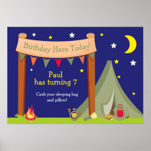 Camping Khaki Green Birthday Poster