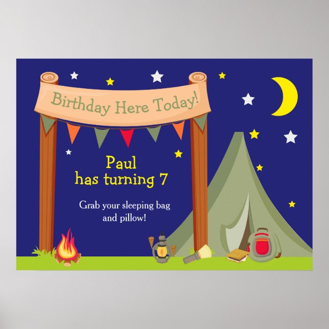 Camping Khaki Green Birthday  Poster (Front)