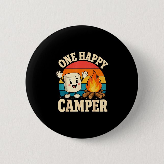 Camping kids cute marshmallow campfire  2 inch round button (Front)