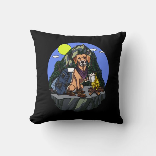Camping Labrador Retriever Mountain Dog Throw Pillow (Front)