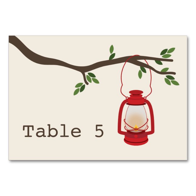 Camping Lantern & Tree Branch Wedding Table Number (Front)