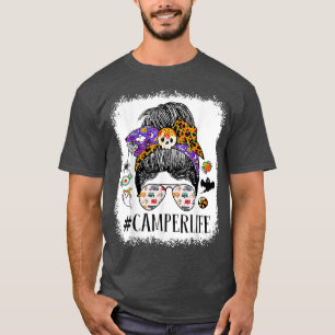 Camping Life Camper Life Mom Messy Hair Bun Hallow T-Shirt