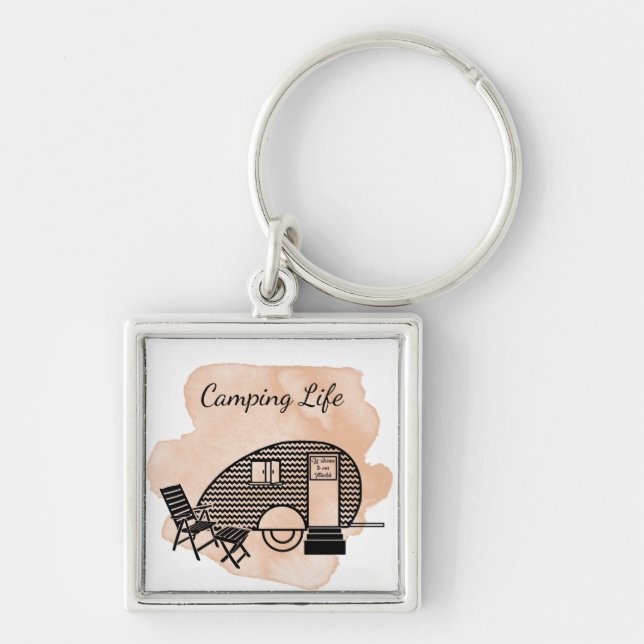 Camping life caravan trailer retro abstract rust keychain (Front)
