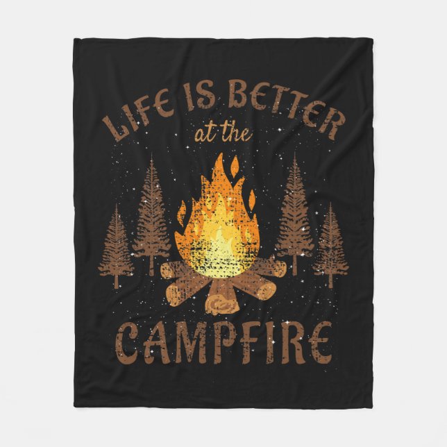 Camping - Life Is Better By The Campfire Fleece Blanket (Front)