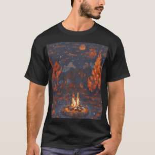 Camping Life Pixel Art Fire Tent Stars Outdoor Adv T-Shirt