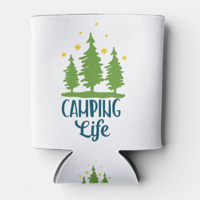 Camping Life Typography Can Cooler (Front)