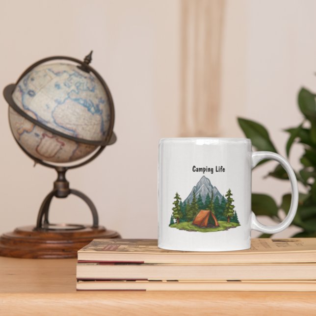 Camping Life, with a tent in the woods backpacking Coffee Mug (Creator Uploaded)