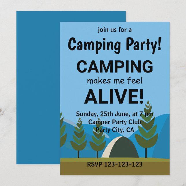 Camping Makes Me Feel Alive Camping Party Invitation (Front/Back)
