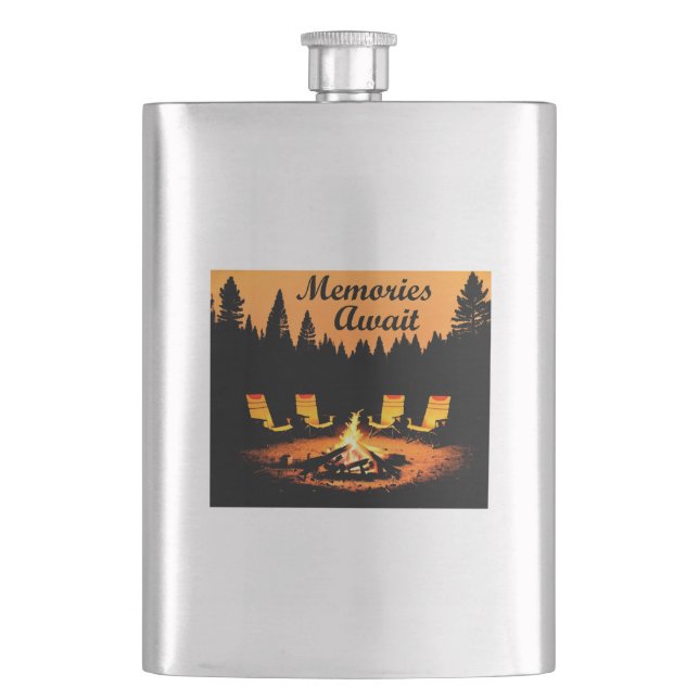 Camping Memories Await Hip Flask (Front)
