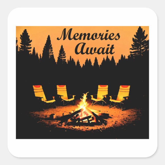 Camping Memories Await Square Sticker (Front)