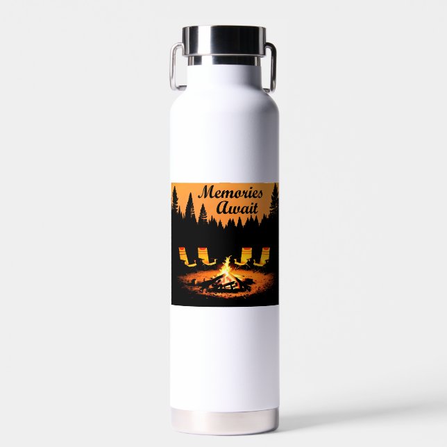 Camping Memories Await Water Bottle (Front)