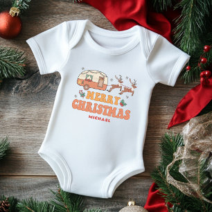 Camping Merry Christmas Reindeer Personalized Name Baby Bodysuit