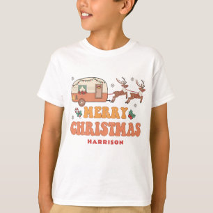 Camping Merry Christmas Reindeer Personalized Name T-Shirt