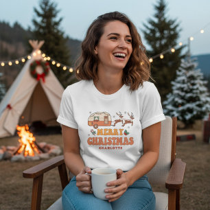 Camping Merry Christmas Reindeer Personalized Name Tri-Blend Shirt