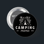 Camping mom summer camp camper mother whimsical 2 inch round button<br><div class="desc">Camping mom camper mama mother summer camp lover theme enchanted whimsical aesthetic Mother’s Day,  Christmas and birthday gift black button badge pins outfit accessory.</div>