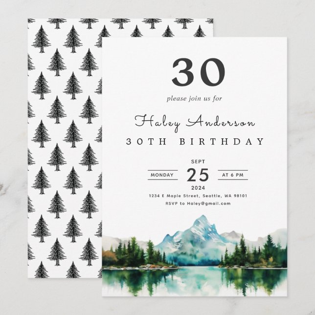 Camping Mountain 30th Birthday Party Invitation (Devant / Derrière)