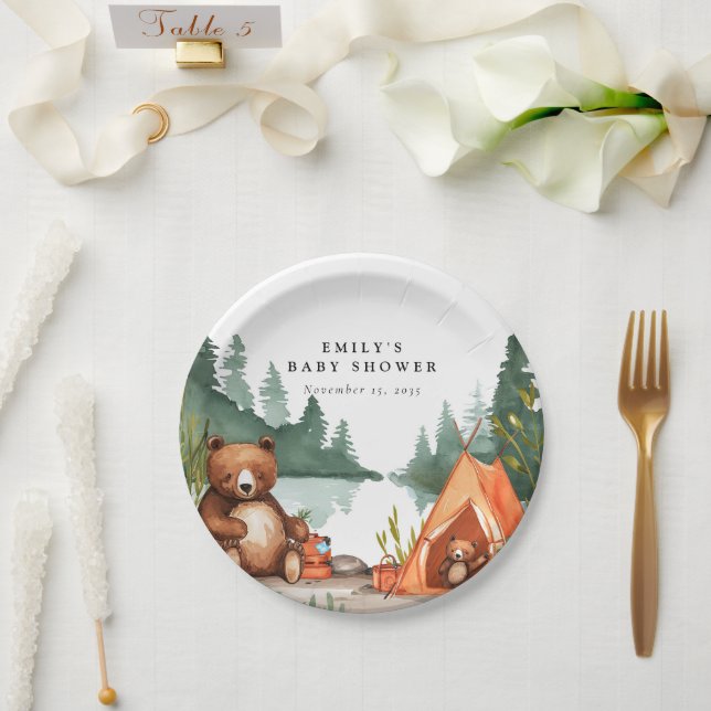 Camping Mountain Rustic Baby Shower Paper Plate (Wedding)