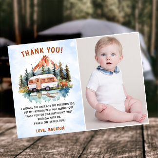 Camping Mountain Rustic Birthday Thank You Card