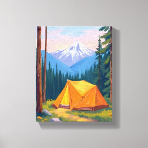 Camping Mountain Watercolor Canvas Print