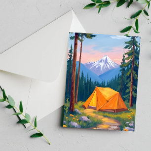 Camping Mountain Watercolor Painting Card