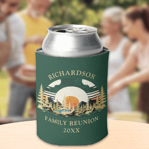 Camping Mountains Sunset Green Family Reunion Can Cooler