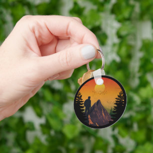 Camping nature sunset keychain