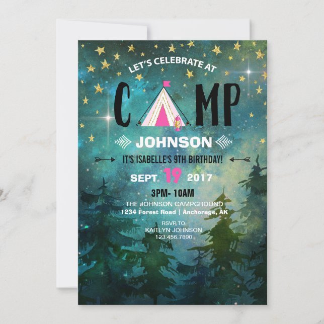 Camping Night Time Forest Wilderness Birthday Invitation (Front)