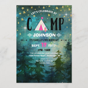 Camping Night Time Forest Wilderness Birthday Invitation