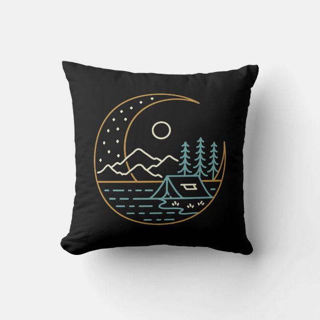 Camping on the Moon Throw Pillow (Front)
