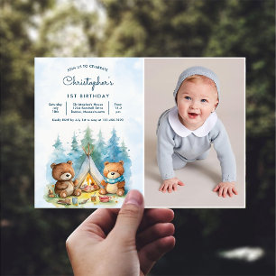 Camping Outdoor Adventure Birthday Photo  Invitation