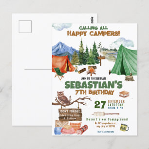 Camping Outdoor Adventure Boy Birthday Party Postcard
