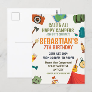 Camping Outdoor Adventure Boy Birthday Party Postcard